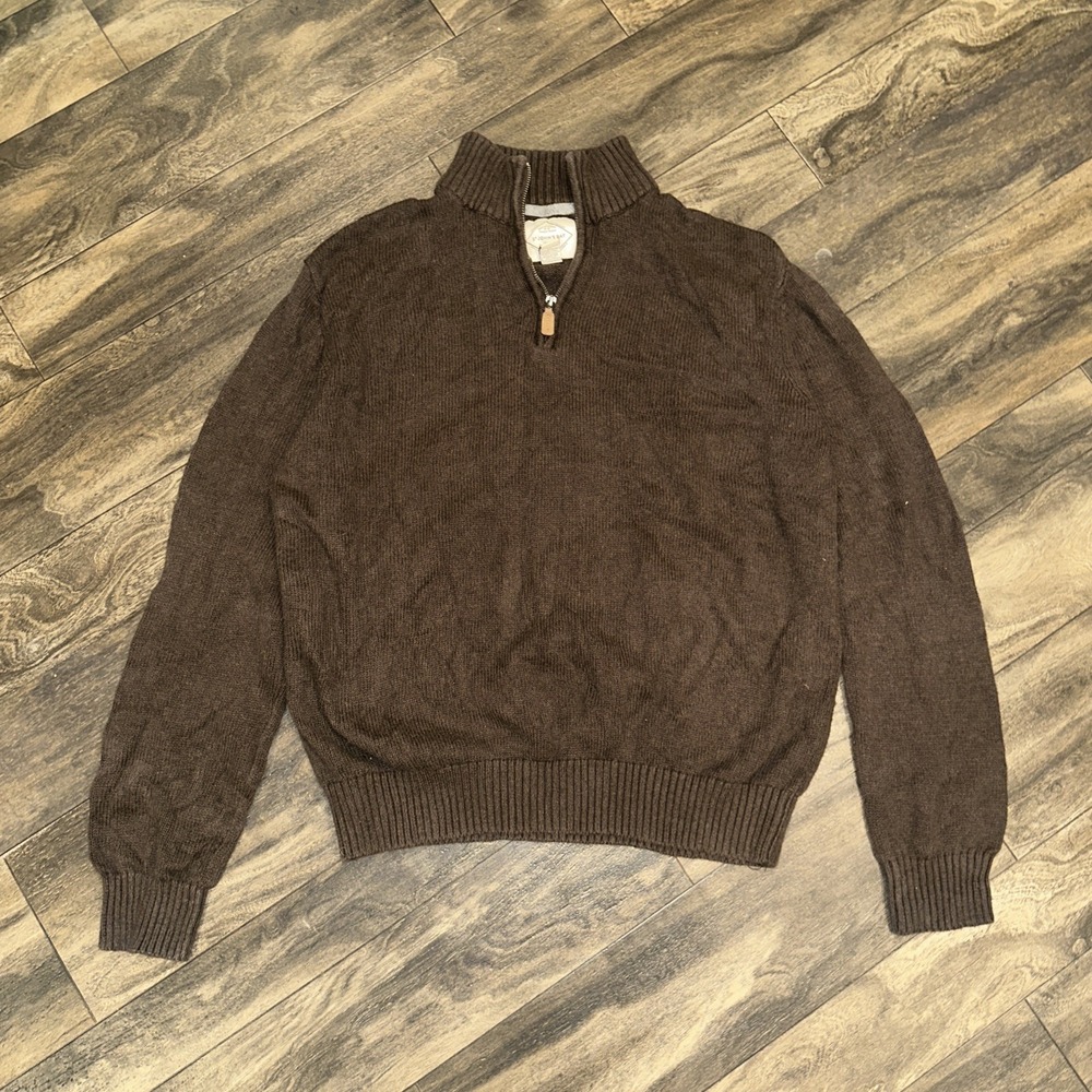 St. John's Bay Quarter-Zip Pullover Sweater Men's Size XL Ribbed Collar Brown